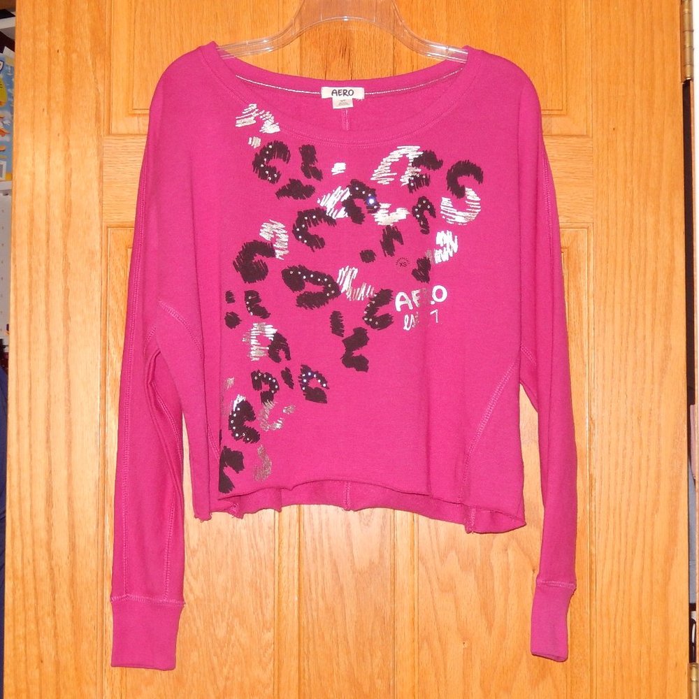 New Aeropostale Sweatshirt Top Long Sleeve Knit Top Animal Print Pink Small